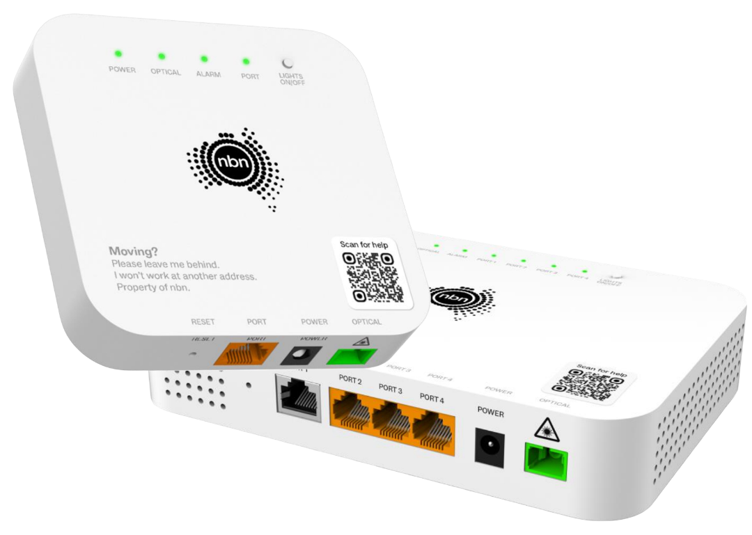 New NBN FTTP Network Termination Device (NTD) used in Accelerate Great
upgrade — compact, energy-efficient hardware designed for multi-gigabit fibre
connections